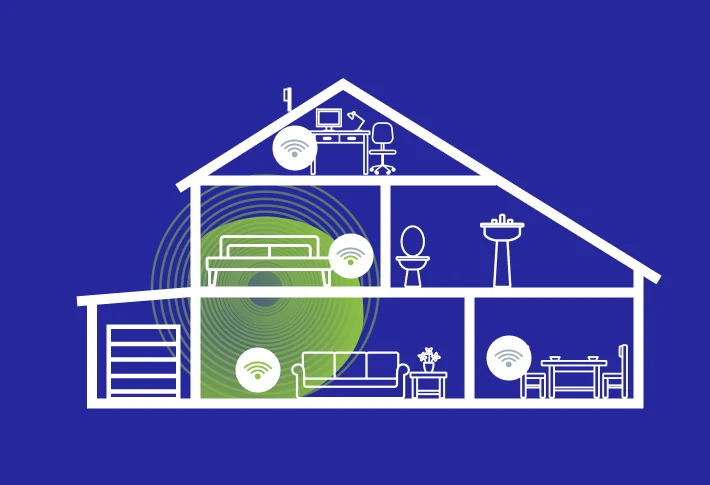 Cutaway home showing Wi-Fi reaching only some rooms